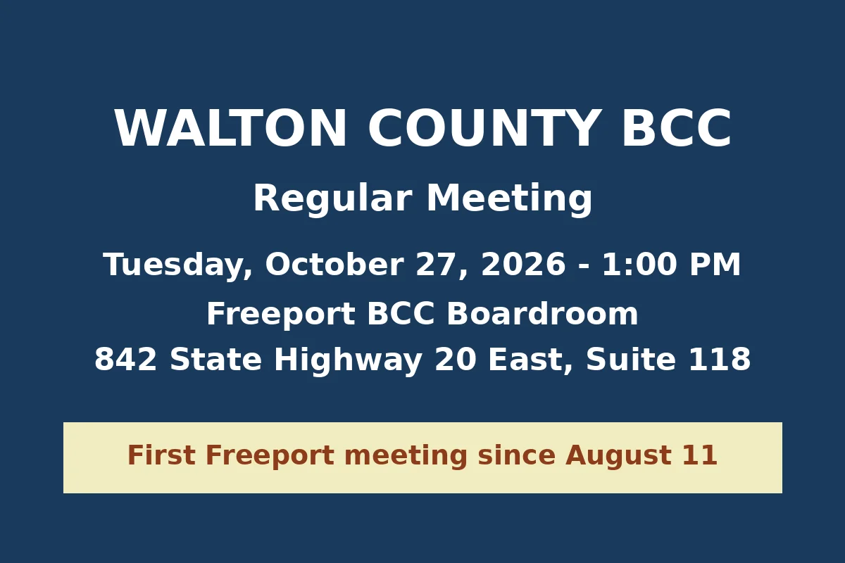 Walton County Commission Returns to Freeport for Oct. 27 Meeting