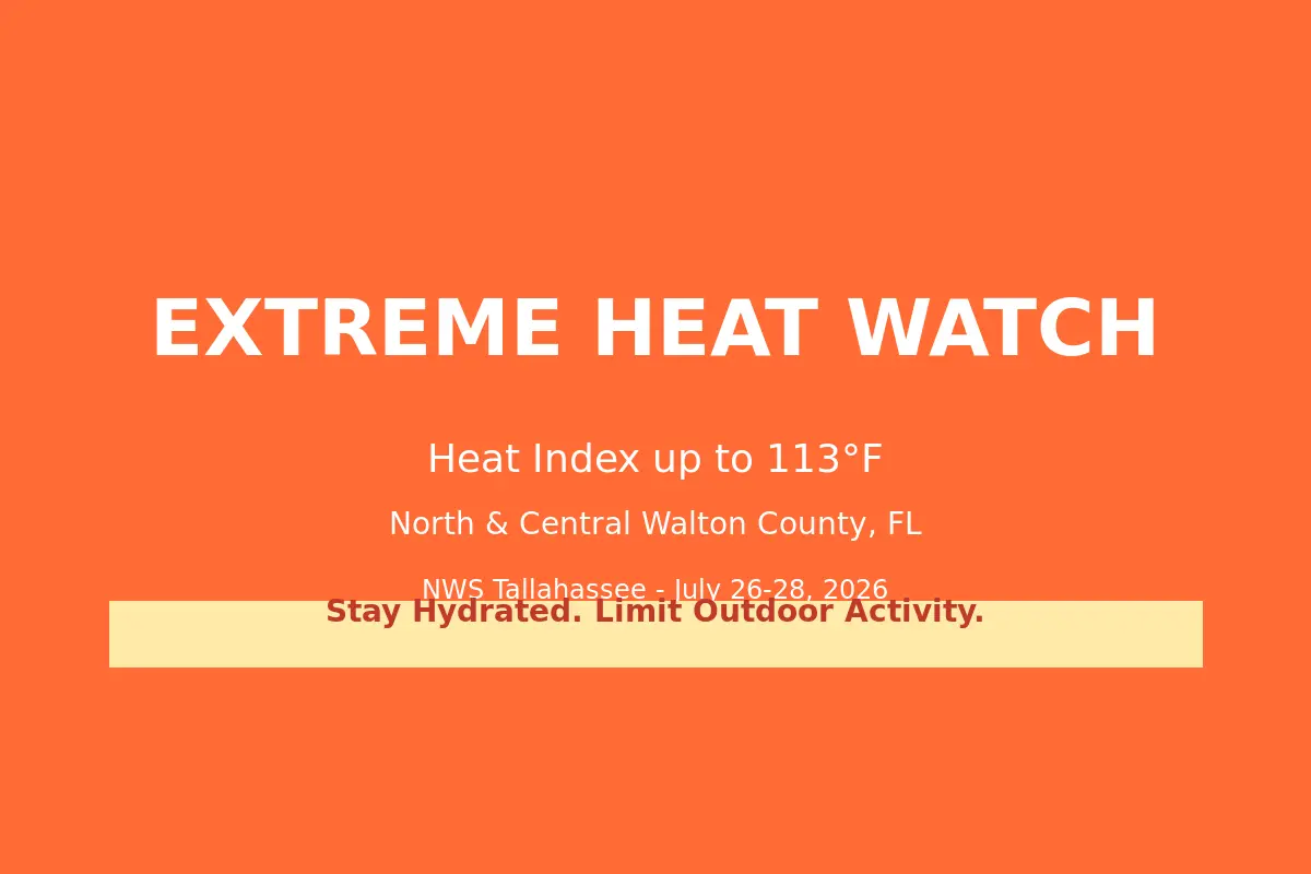 Extreme Heat Watch Issued for Freeport and Walton County Through Tuesday