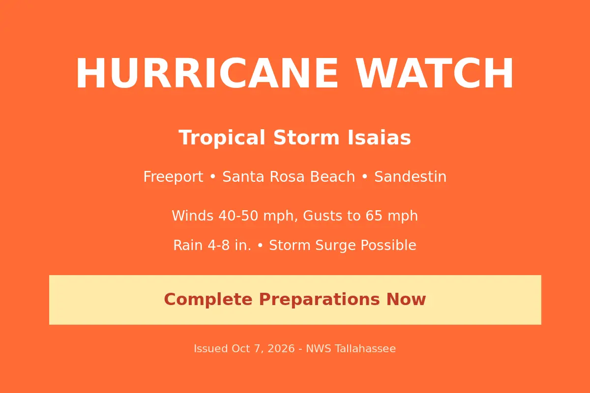 Hurricane Watch Issued for Freeport as Isaias Strengthens in the Gulf