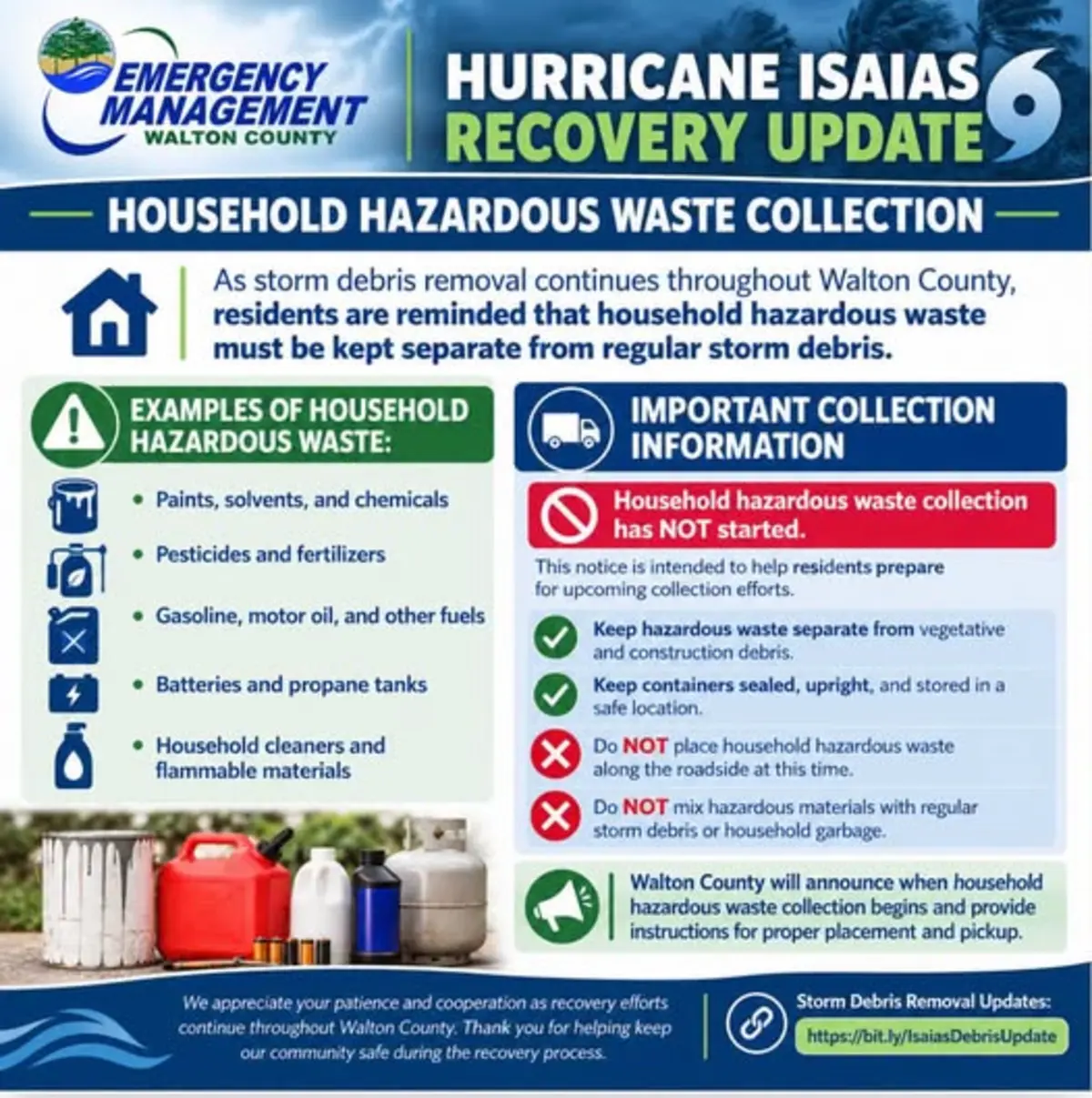 Walton County Tells Residents to Keep Hazardous Waste Out of Storm Debris Piles
